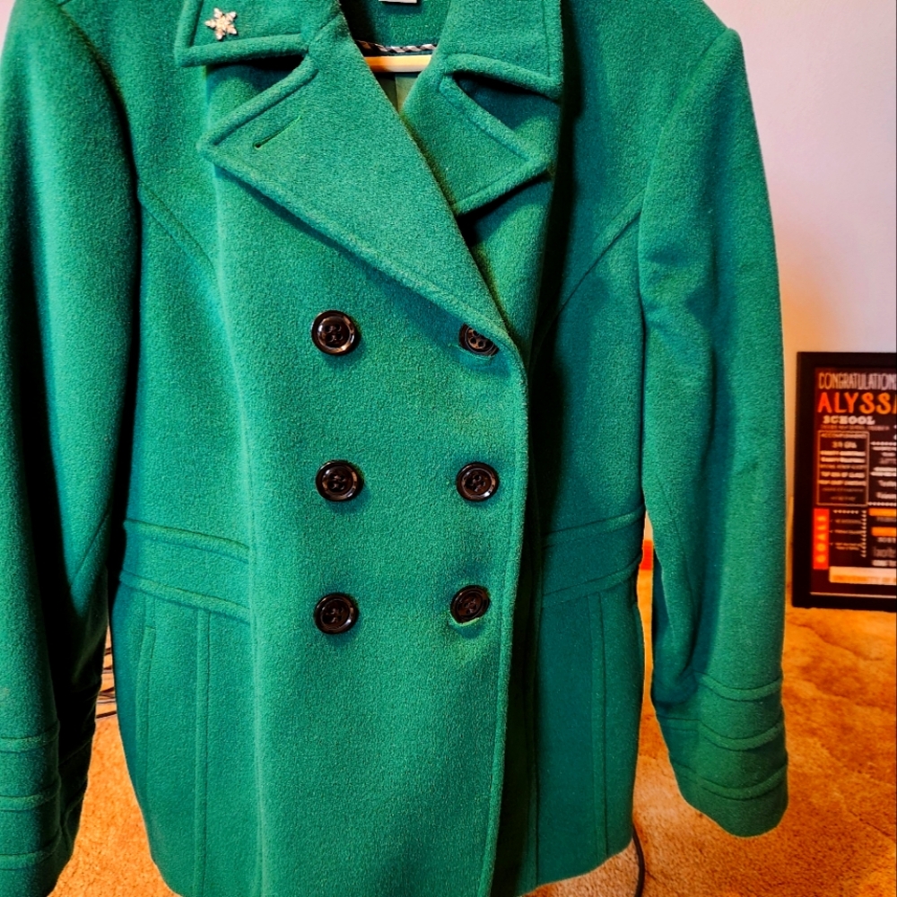 St. John's Bay Green Double-Breasted Pea Coat